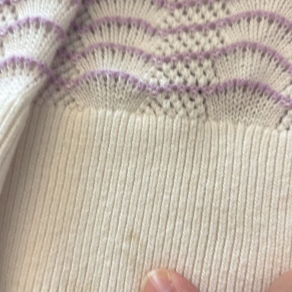 LOFT Striped Pointelle Puff Sleeve Sweater Tee knit Women Pastel Wave Sweater M - Picture 8 of 8